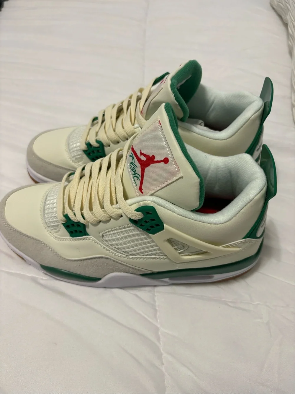 Jordan Retro 4 Cream with Green and Red Accents